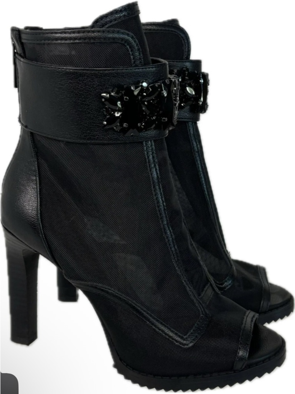 Karl Lagerfeld Black Embellished Open-Toe Ankle Booties